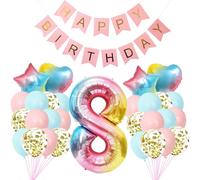 8th Birthday Decorations, Gradient Age 8 Birthday Party Balloons, with Happy Birthday Banner, Number 8 Balloon for Baby Showers Seventh Birthday Party Supplies for Girls Boys (8th-Birthday)