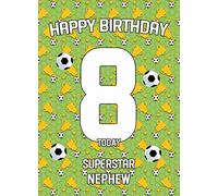 8th Birthday Football Card for Nephew - From Auntie Uncle Greeting Gift Keepsake Blank Inside Hobby Theme Premium Quality Envelope Included UK Seller