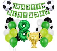 8th Birthday Football Party Decorations 25PCS, Happy Birthday Soccer Banner, Green Trophy Balloons, Football Themed Balloons Set for Boys’ Football Fans Party Supplies Sports Decor