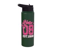 8th Birthday Girl Pink Coquette Bow Hello Eight 8 Years Old Stainless Steel Insulated Water Bottle