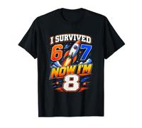 8th Birthday I Survived 67 Now I'm 8 Rocket Space Boys T-Shirt