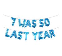 8th Birthday Multicolor 7 WAS SO LAST YEAR Balloon Banner - Happy 8th Birthday Party Decorations, Supplies and Favors - 8th Wedding Anniversary Decorations (7 WAS SO LAST YEAR Blue)