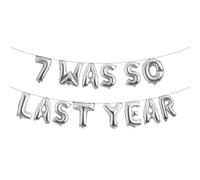 8th Birthday Multicolor 7 WAS SO LAST YEAR Balloon Banner - Happy 8th Birthday Party Decorations, Supplies and Favors - 8th Wedding Anniversary Decorations (7 WAS SO LAST YEAR Silver)