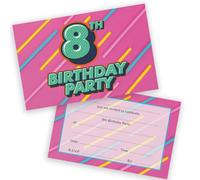 8th Birthday Party Invitations Kids - Funky Colours 20 Pack - Childrens Birthday Invitations for Boys/Girls A6 Bday Party Invites Invitation Cards with Folding Envelopes