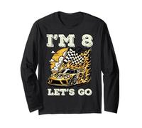 8th Birthday Race Car Flag Im 8 Years Old Bday Boys Kids Long Sleeve T-Shirt