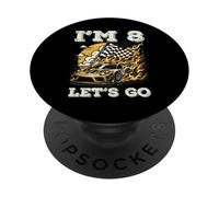 8th Birthday Race Car Flag Im 8 Years Old Bday Boys Kids PopSockets Adhesive PopGrip