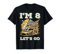 8th Birthday Race Car Flag Im 8 Years Old Bday Boys Kids T-Shirt