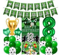 8th Birthday Soccer Party Decorations - 25 Pcs Green Football Theme Banners Backdrop Trophy Number 8 Star Heart Foil Balloons for Boys 8 Years Old Soccer Sports Lover Happy Birthday Decor Supplies