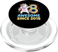 8th Birthday Unicorn Awesome Since 2018 Rainbow PopSockets PopGrip for MagSafe