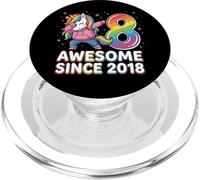 8th Birthday Unicorn Awesome Since 2018 Rainbow PopSockets PopGrip for MagSafe