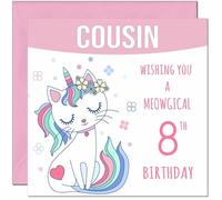 8th Cousin Birthday Card - Meowgical Funny Cat Birthday Card for 8 Year old Kids eight, eighth