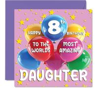 8th Daughter Birthday Card - World's Most Amazing Daughter - Happy 8th Birthday Card from Mum Dad, 145mm Age 8 Greeting Cards
