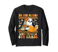 8th Eighth Grade Halloween Teacher Educator Retro Ghost Long Sleeve T-Shirt