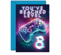 8th Gamer Birthday Cards for Boys Girls - You've Reached Level 8 - Happy 8 Birthday Card for Son Daughter Nephew Niece Grandson, A5 Eight Eighth Bday Video Game Greeting Cards