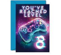 8th Gamer Birthday Cards for Boys Girls - You've Reached Level 8 - Happy 8 Birthday Card for Son Daughter Nephew Niece Grandson, 5x7 Inch Eight Eighth Bday Video Game Greeting Cards