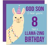 8th God Son Llama Birthday Card - Llamazing - Funny Llama God-Sons Birthday Card for 8 Year old Kids eight, eighth