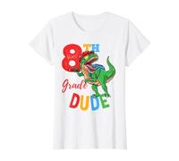 8th Grade Dude T-Rex Dinosaur Back to School Boys Value Graphic T-Shirt, Women, White, S