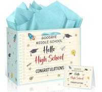 8th Grade Graduation Party Decorations Funny 8th Grade Graduation Gift Bag Hello High School Gift Bag with Wrapping Paper Card for Boys Girls Teenagers Graduate Goodbye Middle School Grad Supplies
