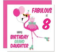8th GrandDaughter Birthday Card - Fabulous Flamingo - Pink Cute Granddaughters Birthday Card for 8 Year old Kids eight, eighth