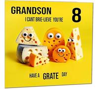 8th Grandson Birthday Card - Cheese Pun Funny Grandsons Birthday Card for 8 Year old Kids eight, eighth