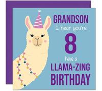 8th Grandson Llama Birthday Card - Llamazing - Funny Llama Grandsons Birthday Card for 8 Year old Kids eight, eighth