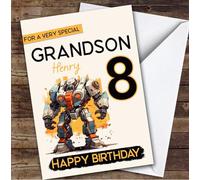 8th Grandson Super Robot Boys Custom Personalised Birthday Card - Personalised Birthday Greeting Card for Kids, Custom Birthday Card