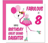 8th Great Granddaughter Birthday Card - Fabulous Flamingo - Cute Great Granddaughter Birthday Card for 8 Year old Kids eight, eighth