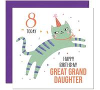 8th Great Granddaughter Birthday Card for Kids Cat Cute Great Granddaughters Birthday Card for 8 Year old Kids eight, eighth