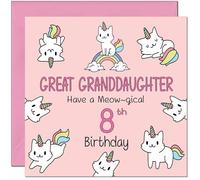 8th Great Granddaughter Birthday Card - Funny Cat Cute Birthday Card for 8 Year old Kids eight, eighth