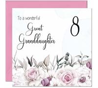 8th Great Granddaughters Birthday Card - Floral Elegant Birthday Card for 8 Year old Kids eight, eighth