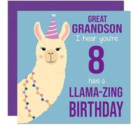 8th Great Grandson Llama Birthday Card - Llamazing - Funny Llama Great-Grandsons Birthday Card for 8 Year old Kids eight, eighth
