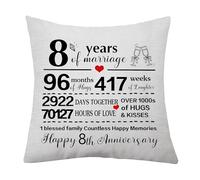 8th Marriage Gift 8 Years of Wedding Anniversary Cushion Cover 8th Anniversary Keepsake Gifts for Wife Husband Women Men Couples Families Decorative Cushion Cover Pillow Case Gifts (8th)