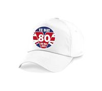 8th May 2025 VE Day Baseball Cap - Victory in Europe Day Union Jack Themed Cap - Men Women 80th Unisex Baseball Hat (White)