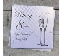 8th Pottery Wedding Anniversary To my Wife Handmade Card - Champagne Flutes - by WHITE COTTON CARDS BD108-W