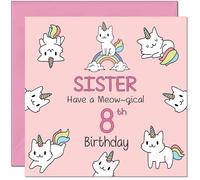 8th Sister Birthday Card - Funny Cat Cute Sister's Birthday Card for 8 Year old Kids eight, eighth