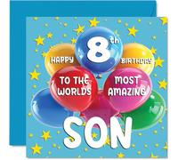 8th Son Birthday Card - World's Most Amazing Son - Happy 8th Birthday Card from Mum Dad, 145mm Age 8 Greeting Cards