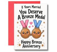 8th Wedding Anniversary Card For Husband Wife Funny Bronze Medal Marriage Celebration A130