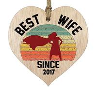 8th Wedding Anniversary Wooden Heart Plaque - Best Wife Since 2017 - Light Wood Sign Keepsake, Celebrate 8th Anniversary Husband Wife Partner, Eighth Anniversary Plaque with Quotes Gifts