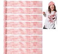 8x 1.5m Bloody Bandage Wraps - Halloween Fake Blood Costume Accessories Zombie Mummy Scary Fancy Dress Props & Haunted House Decorations