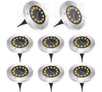 8x 12-LED In-Ground Solar Lights, 6000K Warm White, IP65 Waterproof, Auto On/Off with Ground Spike