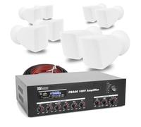 8x 2.5" White Wall Mounted Speakers & 60W Mixer Amplifier Kit with Bluetooth, USB, FM - Complete 100V Line Small PA System for Shops, Offices, Retail & Commercial Spaces