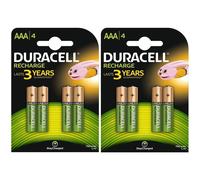 8x Duracell 750mAh AAA NiMH Rechargeable Batteries - High-Performance, Compatible with Duracell Chargers