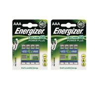 8x Energizer AAA Rechargeable Power Plus NiMH 700mAh (LR03/HR03) - Pre-charged, Long Shelf Life, Thousands of Recharges
