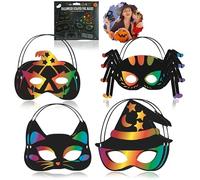 8x Halloween Scratch Art Masks with Elastic Strap | DIY Scratch-Off Face Masks for Kids & Adults | Hidden Colour Reveal Craft Masks for Parties Photo Booths Fancy Dress
