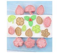 8X Leaves Cookie Pressing Cutter Embossing Mold, Holly, Ginkgo, Maple, Clover, Four Leaf Clover, Rose Leaves,Cookies Biscuit Stamps Fondant Press Cutters Mould Clay DIY Baking Tool Cake Pastry Decor