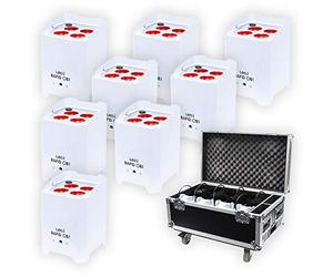 8x LEDJ White Rapid QB1 Hex LED Uplighter Battery Wireless Lighting + Charging Flightcase