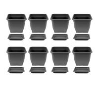 8x Planter 33 X 33 CM Plastic Incl. Saucer Angular Anthracite Flowerpot