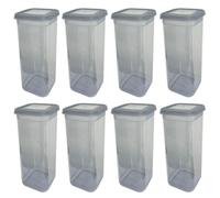 8x Plastic Storage Jar with Lid Grey 1,9L Fresh Seal Container Flour Sugar Pasta
