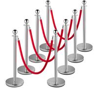 8x Queue Barrier Posts Crowd Control Silver Security Stanchion Divider Set Steel
