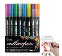 8X SparkleDual-lines Pen, Coloring Lightstick Graffiti Pen Coloring Lightstick Graffiti Highlighter Pens, Coloring Graffiti Pens Double Lines Outline Markers, Glitter Gel Outline Pen Set